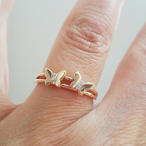 14k Yellow gold 2 Butterfly CZ Ring - Picture 2 of 9
